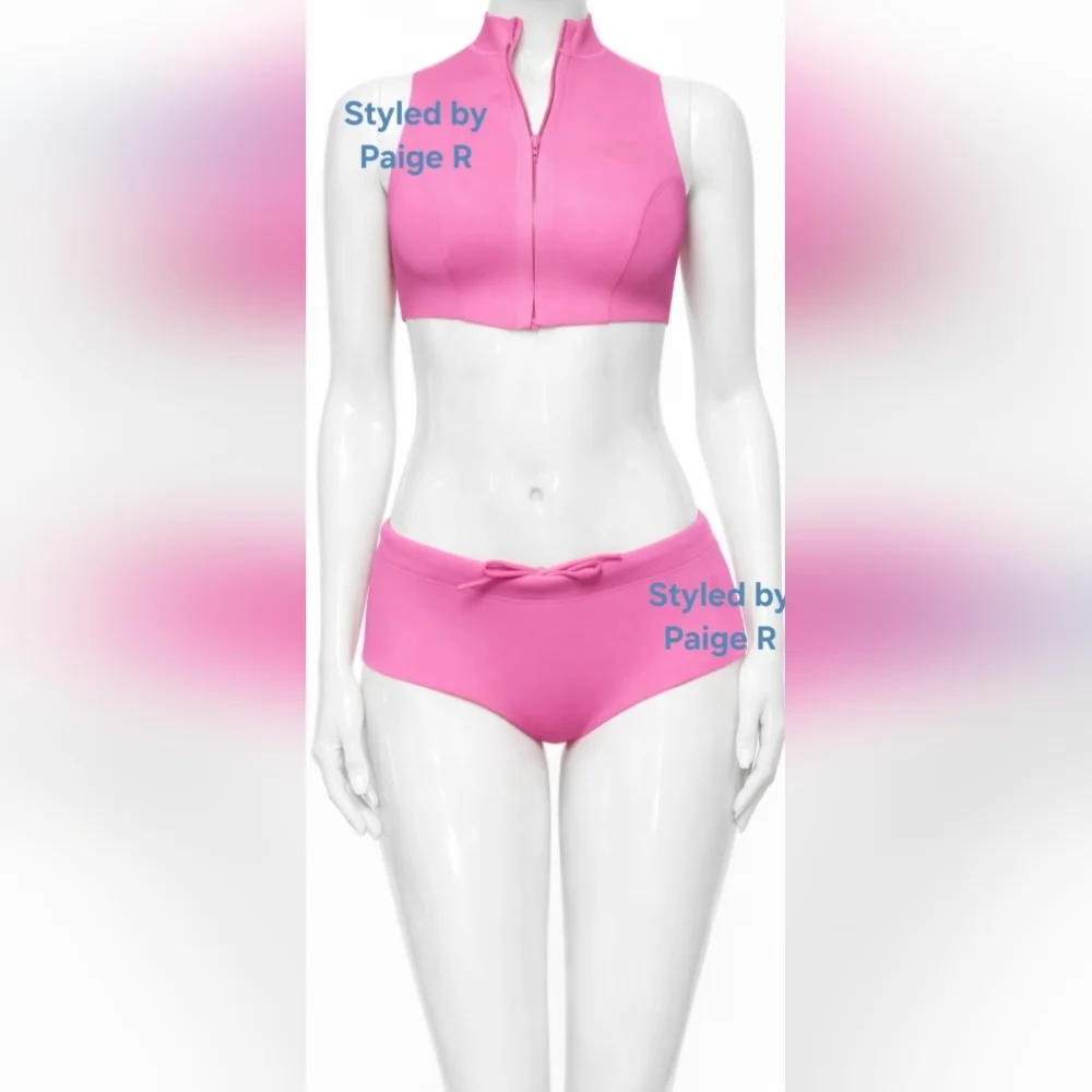 ❤️NWT SKIMS Sporty Scuba Wetsuit Swim Top + Hipster Swimsuit Set Pink TAFFY 3X